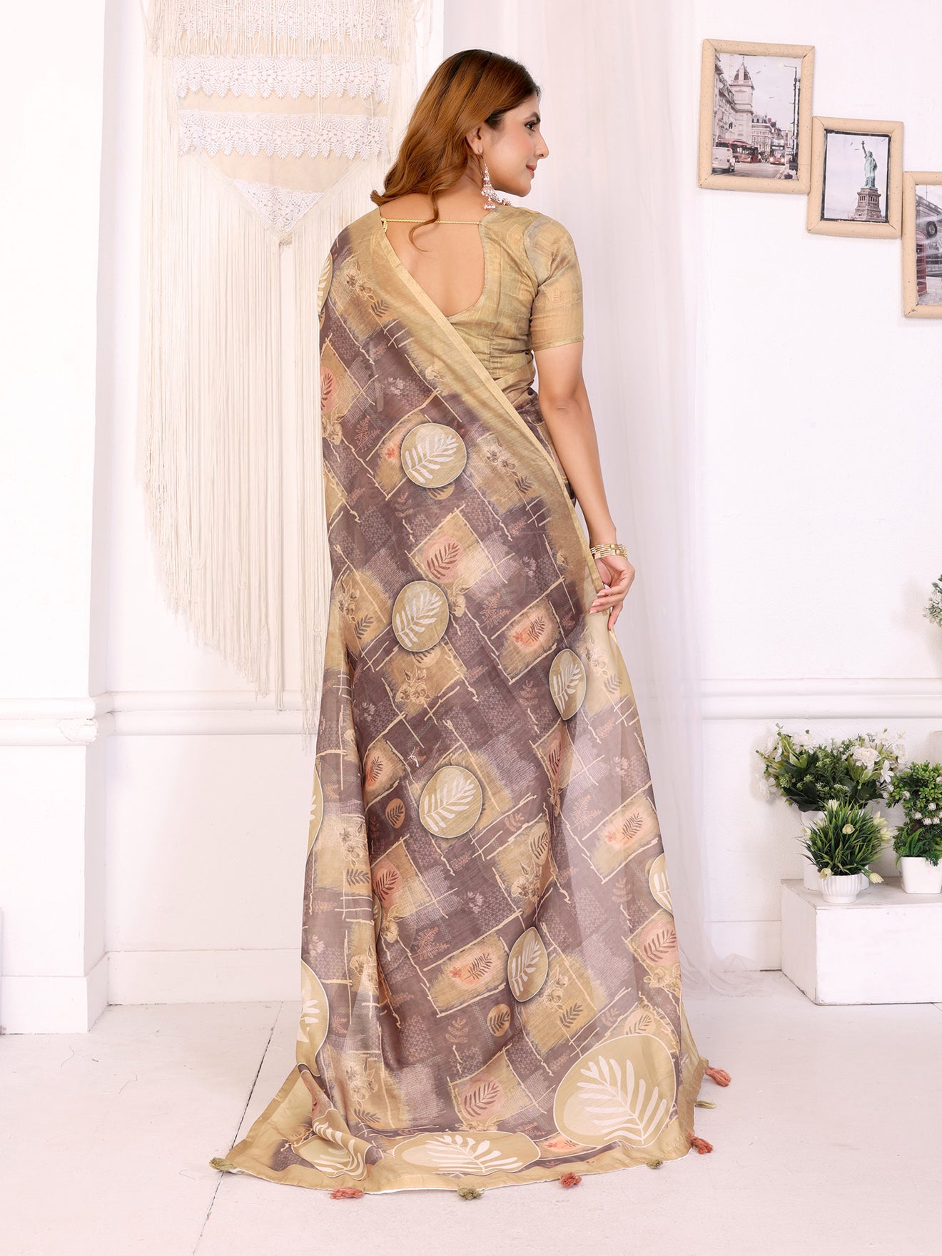 Elegant  White Chanderi cotton Saree with Floral Print