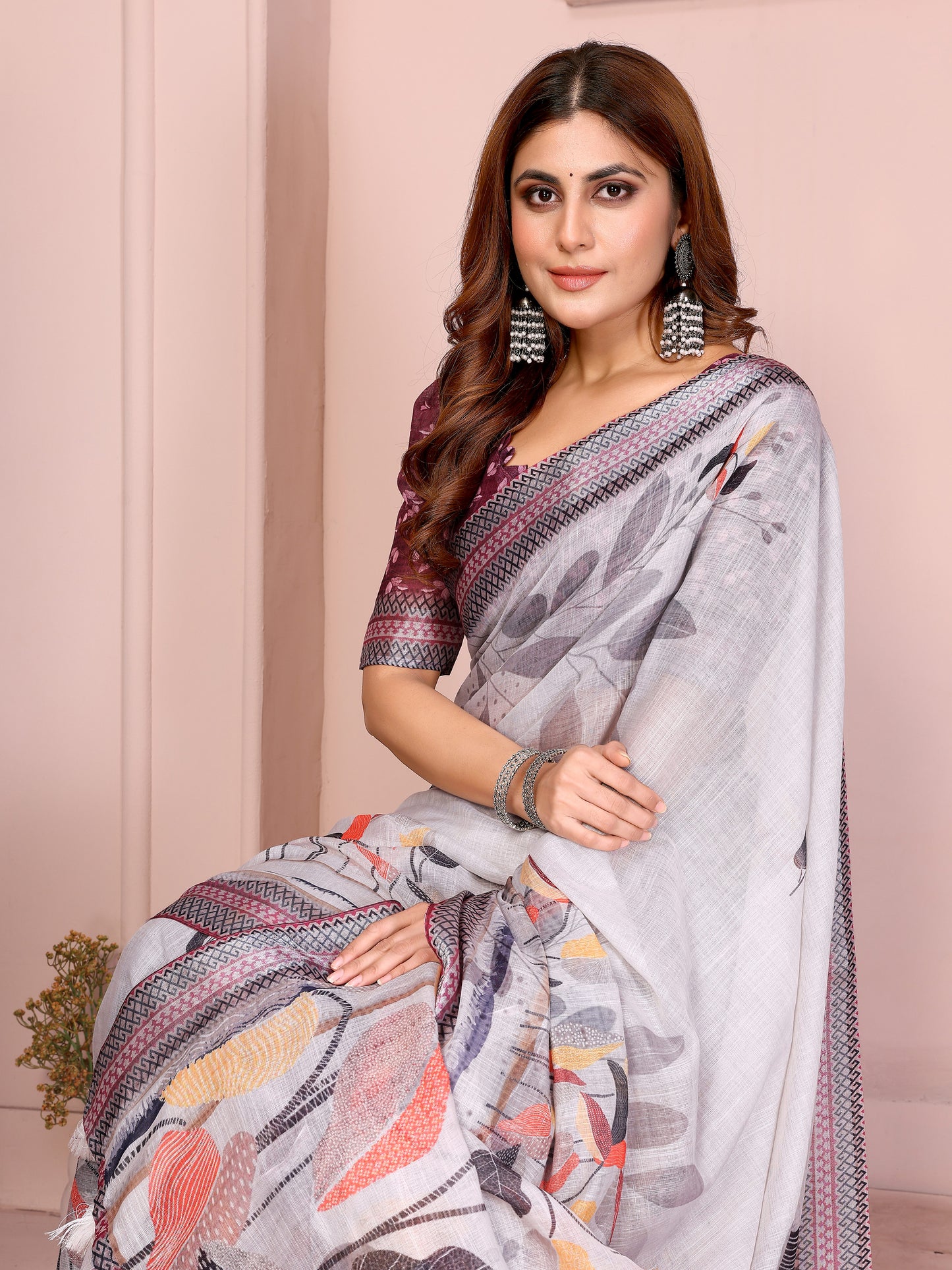 Elegant Linen Cotton Saree