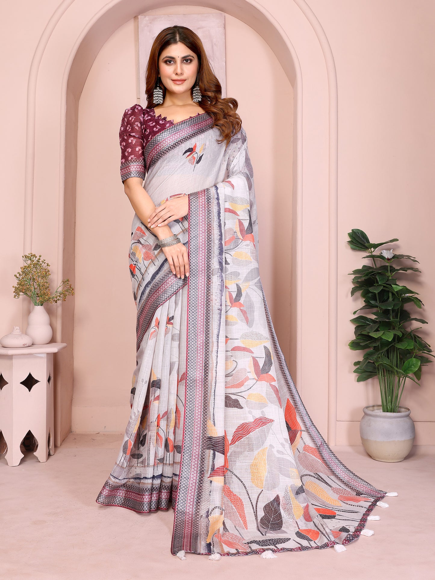Elegant Linen Cotton Saree