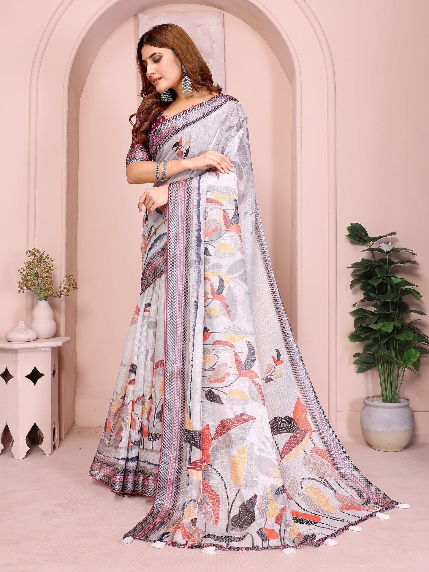 Elegant Linen Cotton Saree