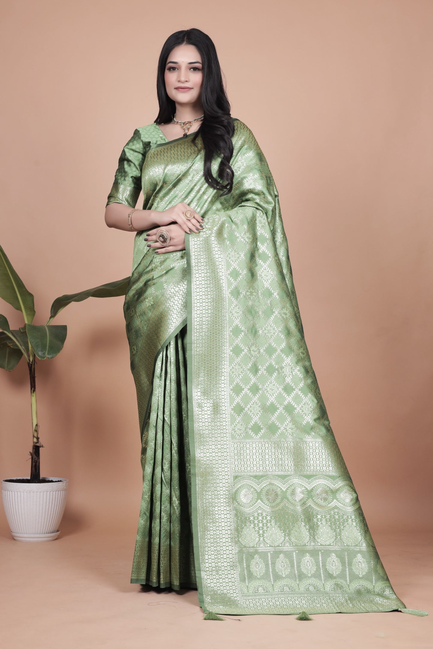Name: Graceful Light Green Banarasi Silk Saree