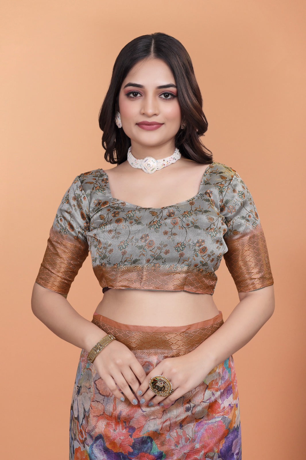 Soft Silk Blend Saree with Zari Border and Printed Pallu