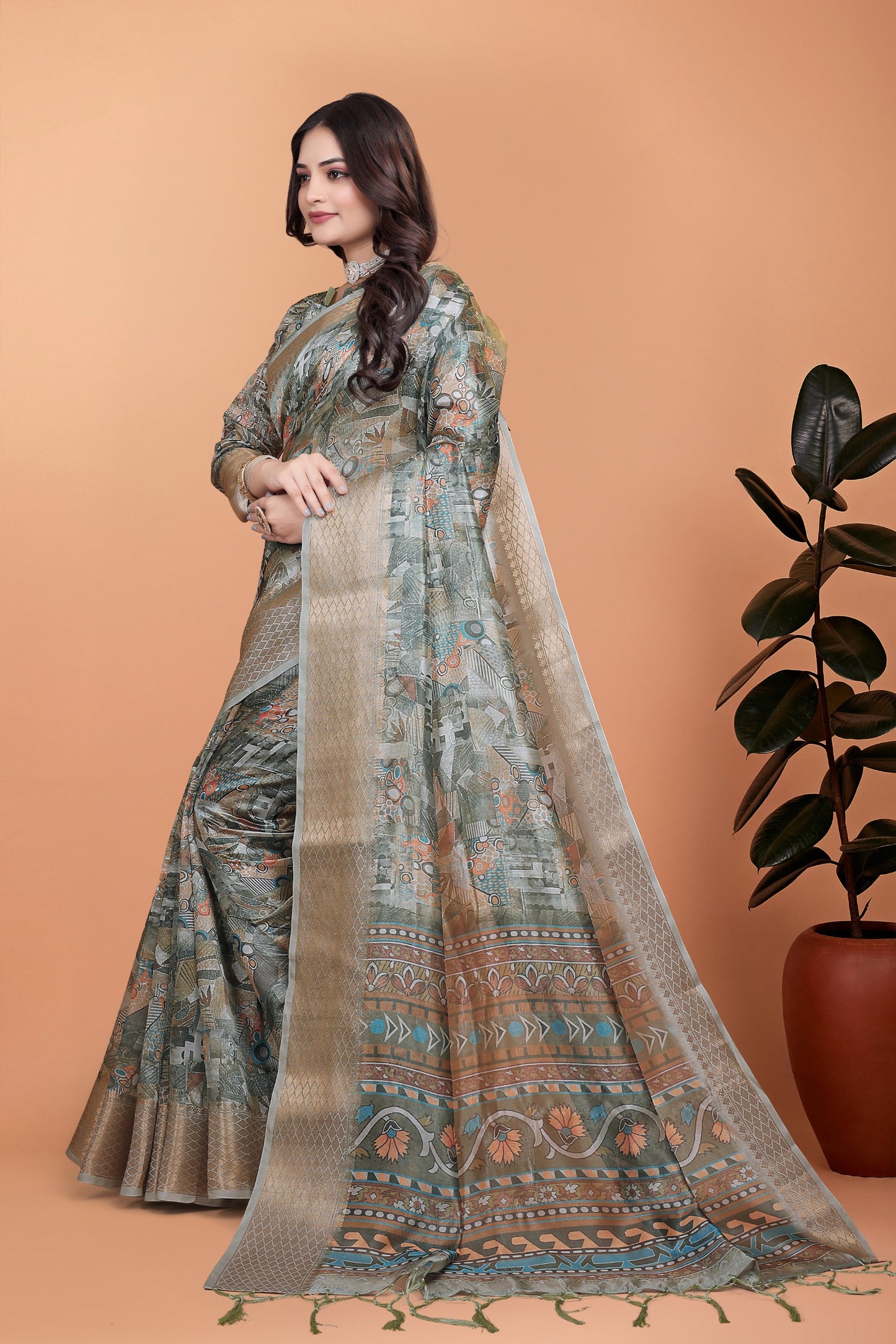 Elegant Multicolor Soft Silk Saree with Ethnic Digital Print