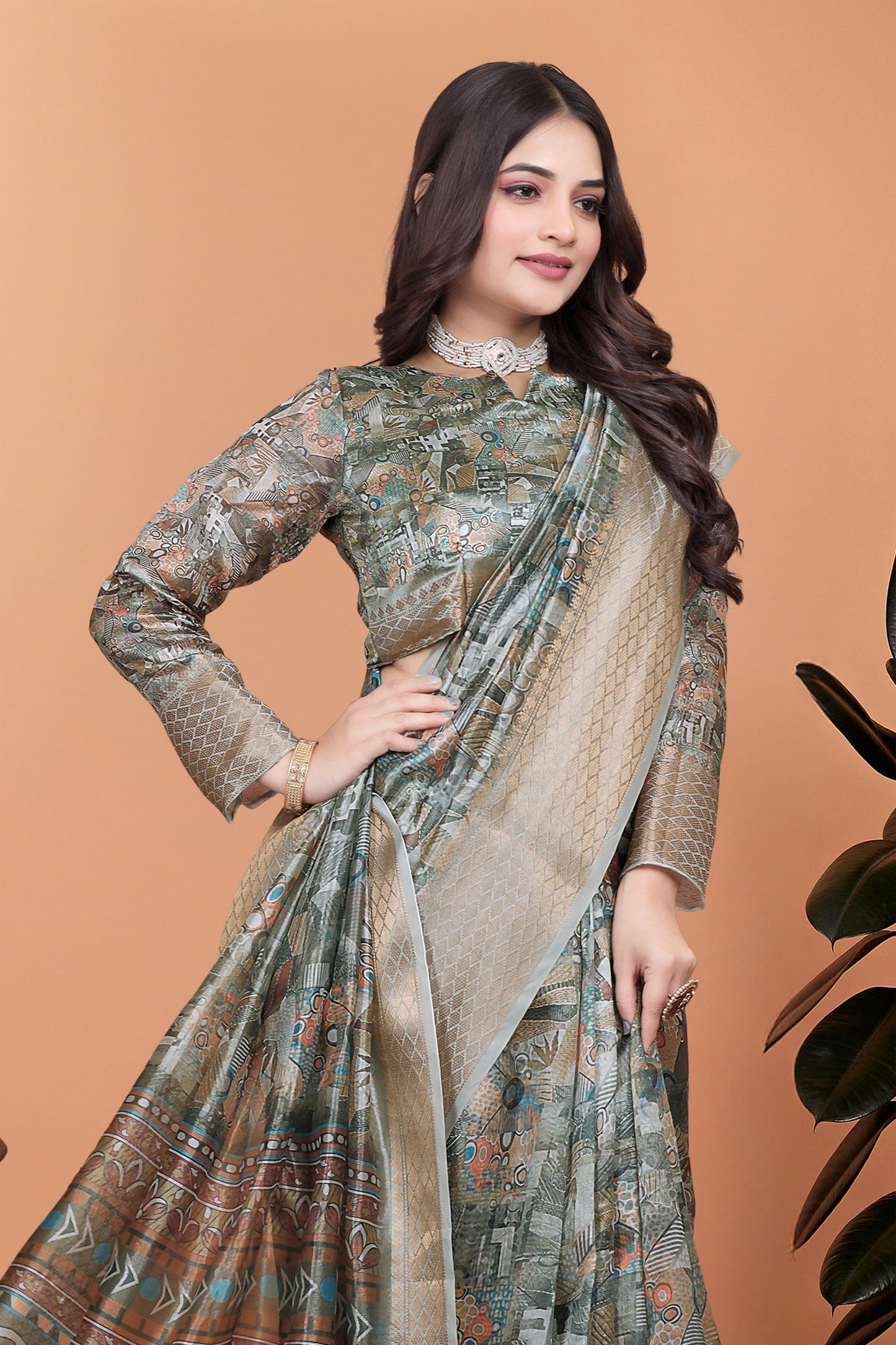 Elegant Multicolor Soft Silk Saree with Ethnic Digital Print