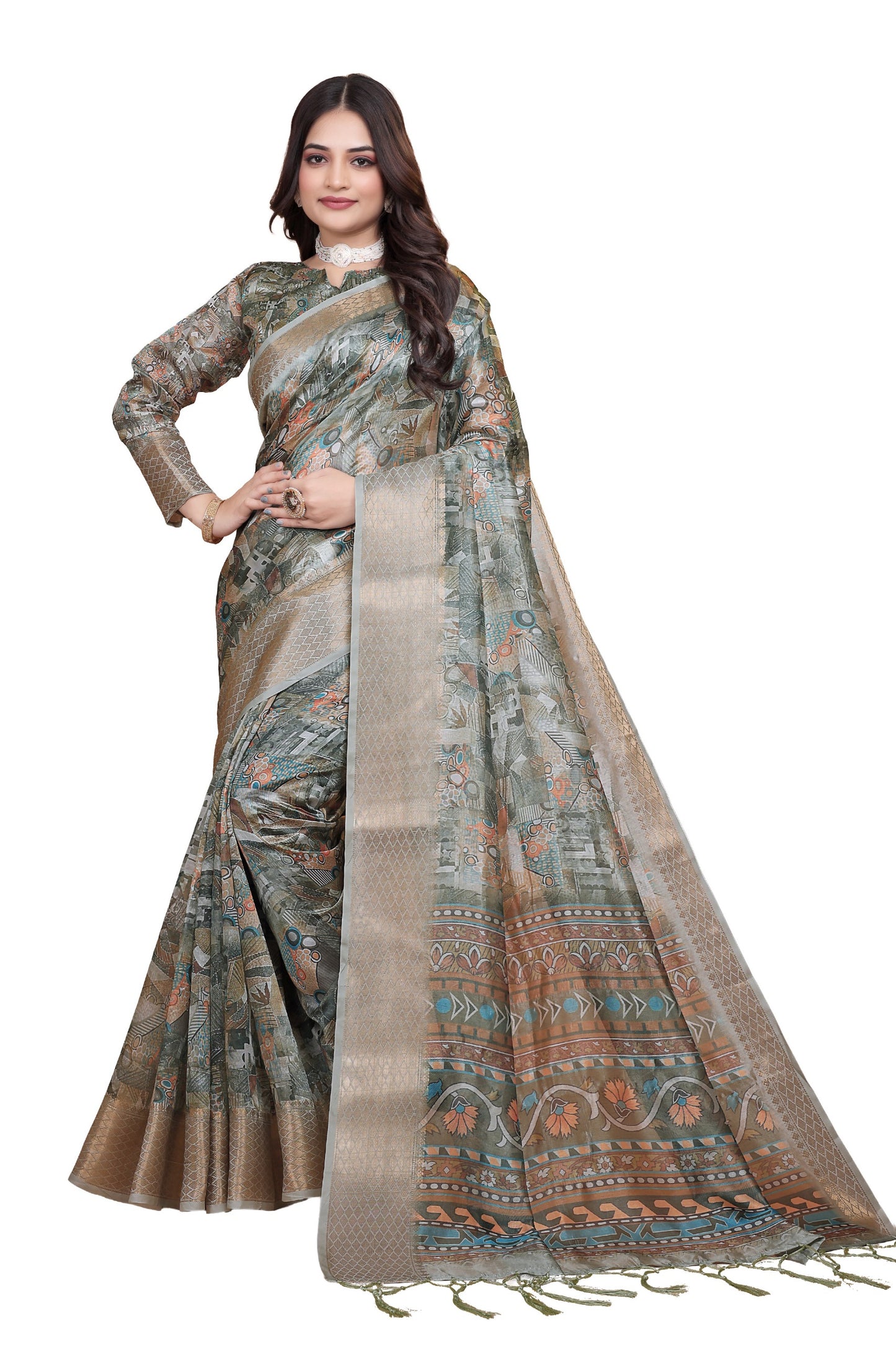 Elegant Multicolor Soft Silk Saree with Ethnic Digital Print