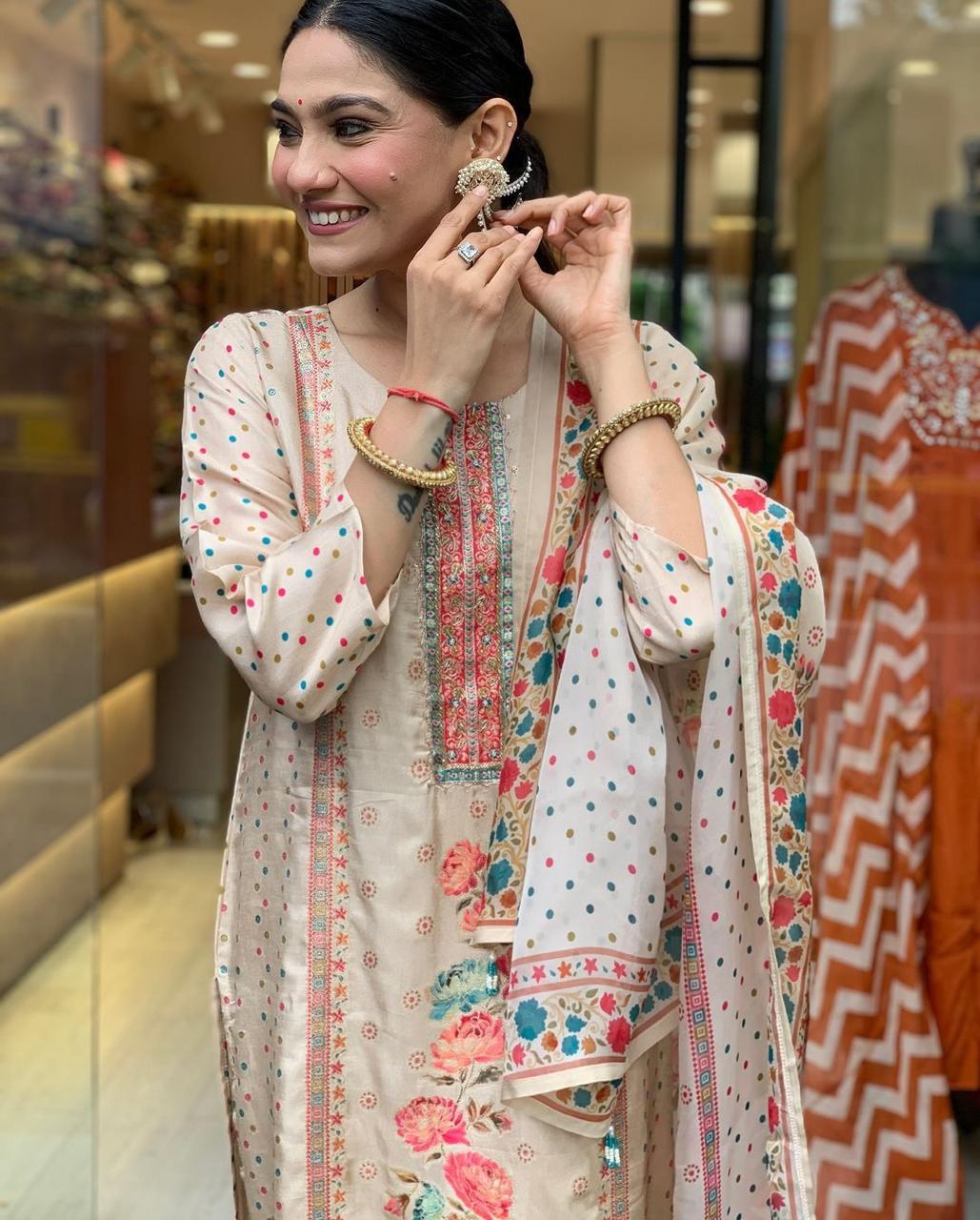 launching collection 2025. Multicoloured  print with  work and Dupatta