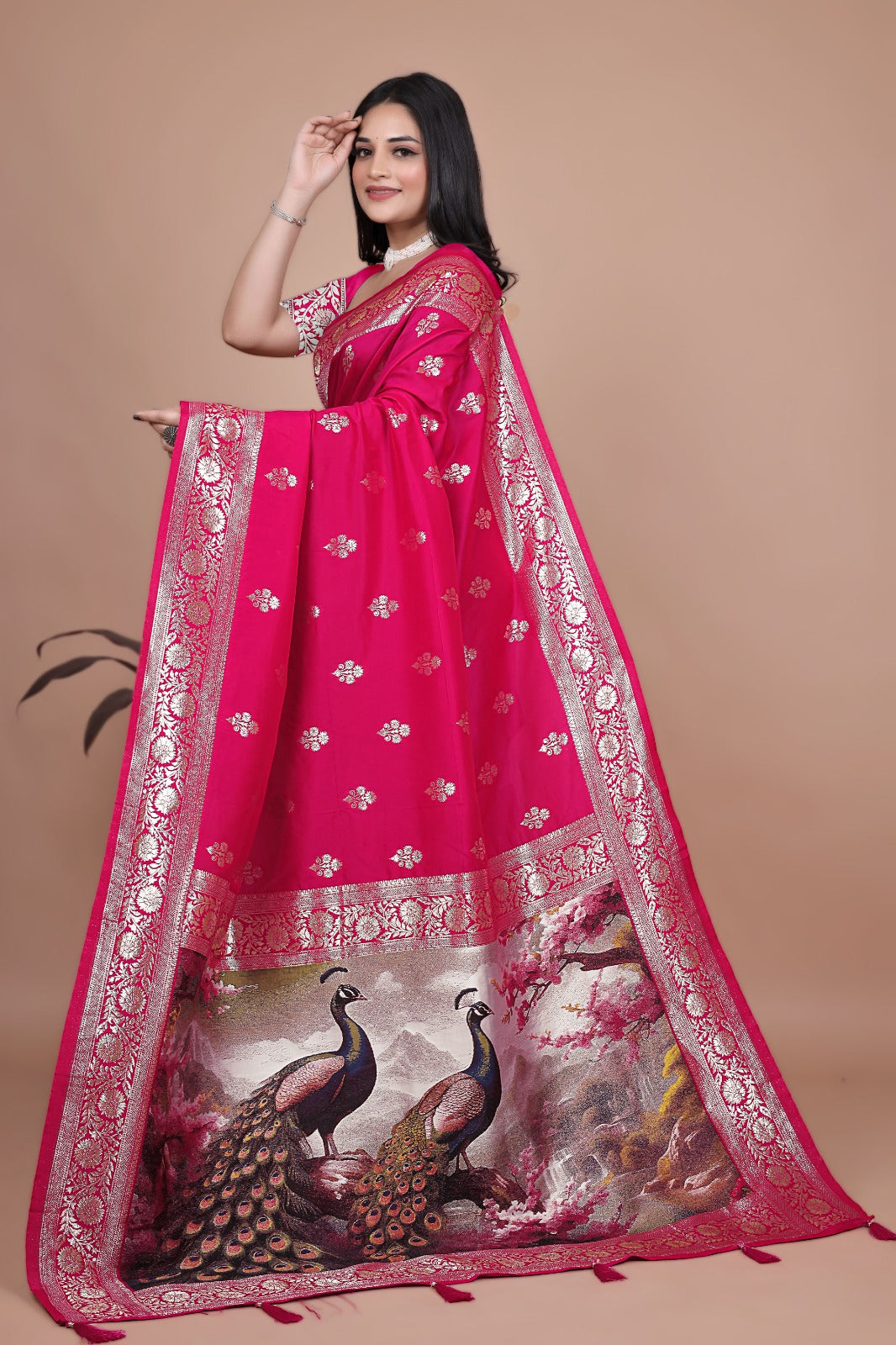 Majestic Magenta Silk Saree with Peacock Pallu