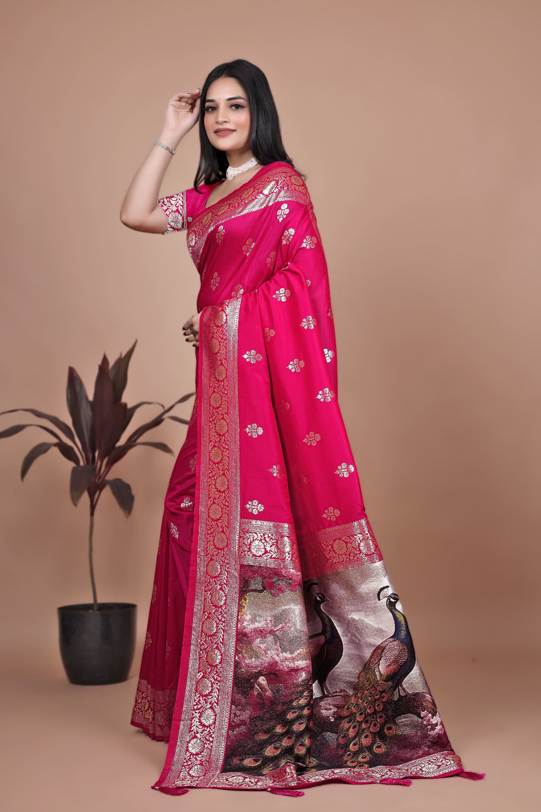 Majestic Magenta Silk Saree with Peacock Pallu