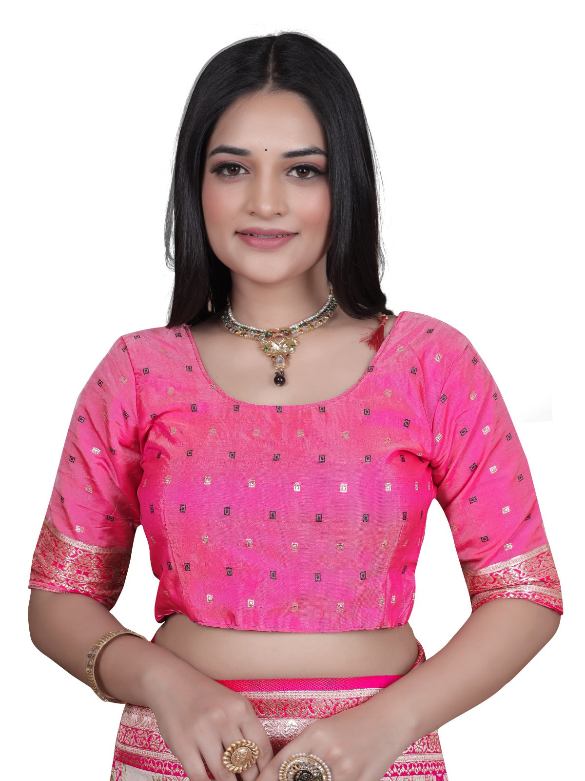 Orange and Pink Banarasi Silk Saree with Silver Zari Work