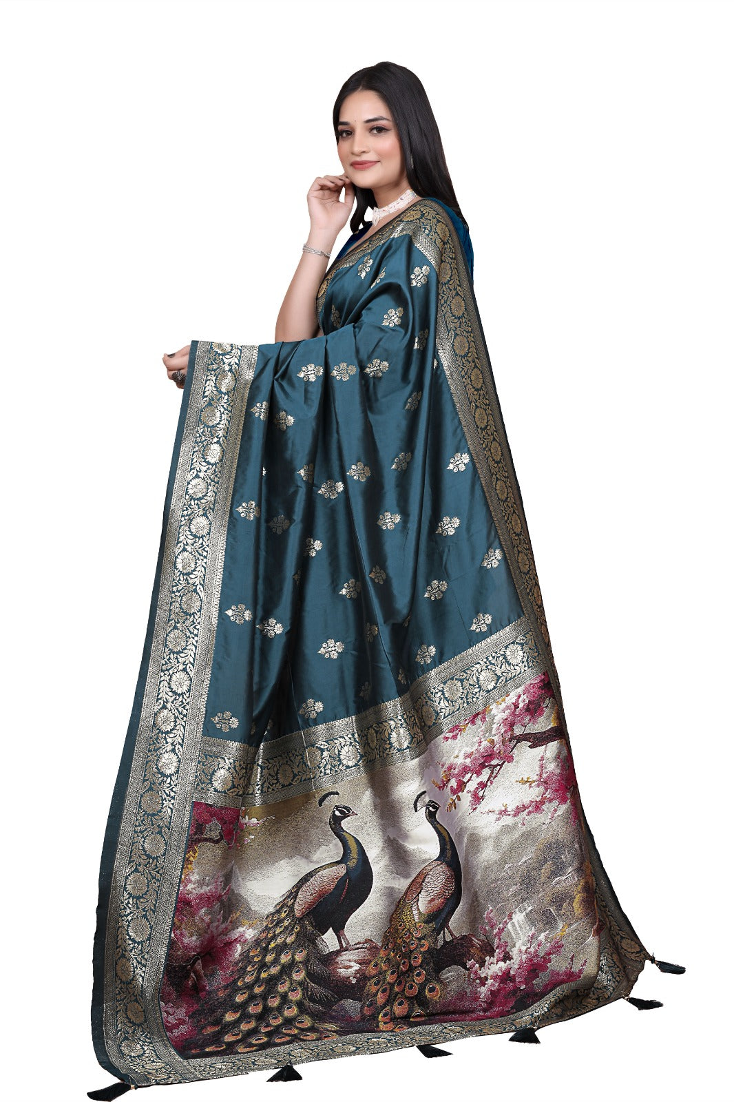 Teal Banarasi Silk Saree with Majestic Peacock Pallu