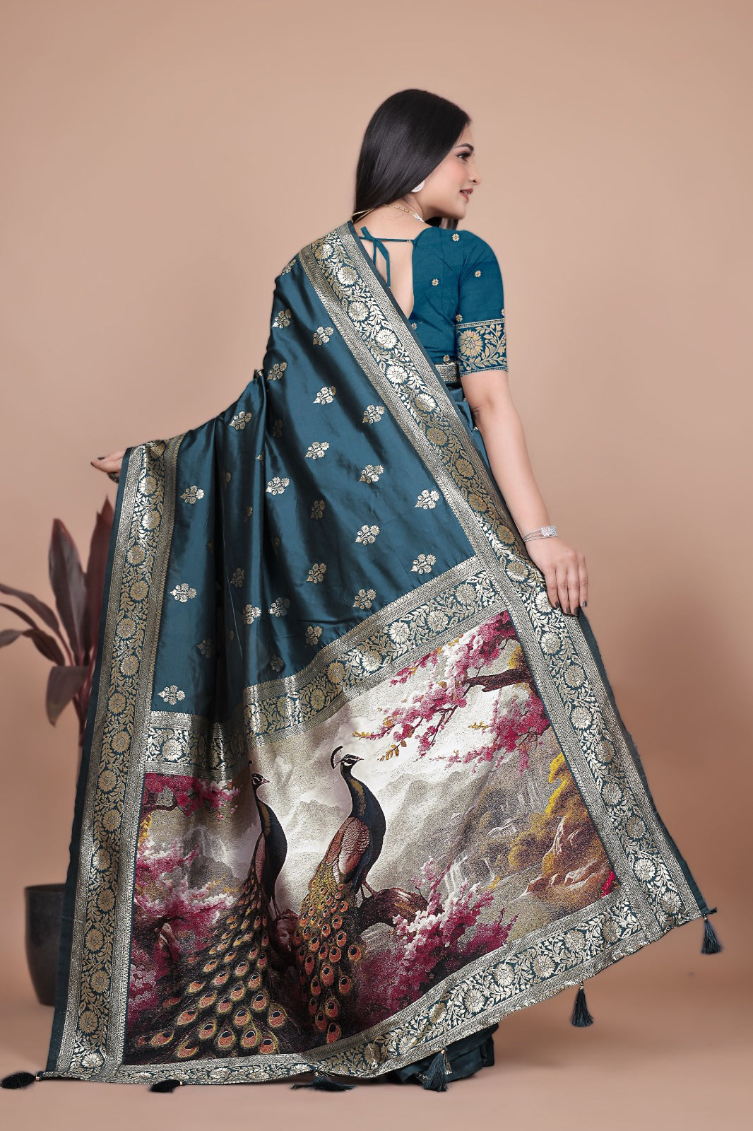 Teal Banarasi Silk Saree with Majestic Peacock Pallu