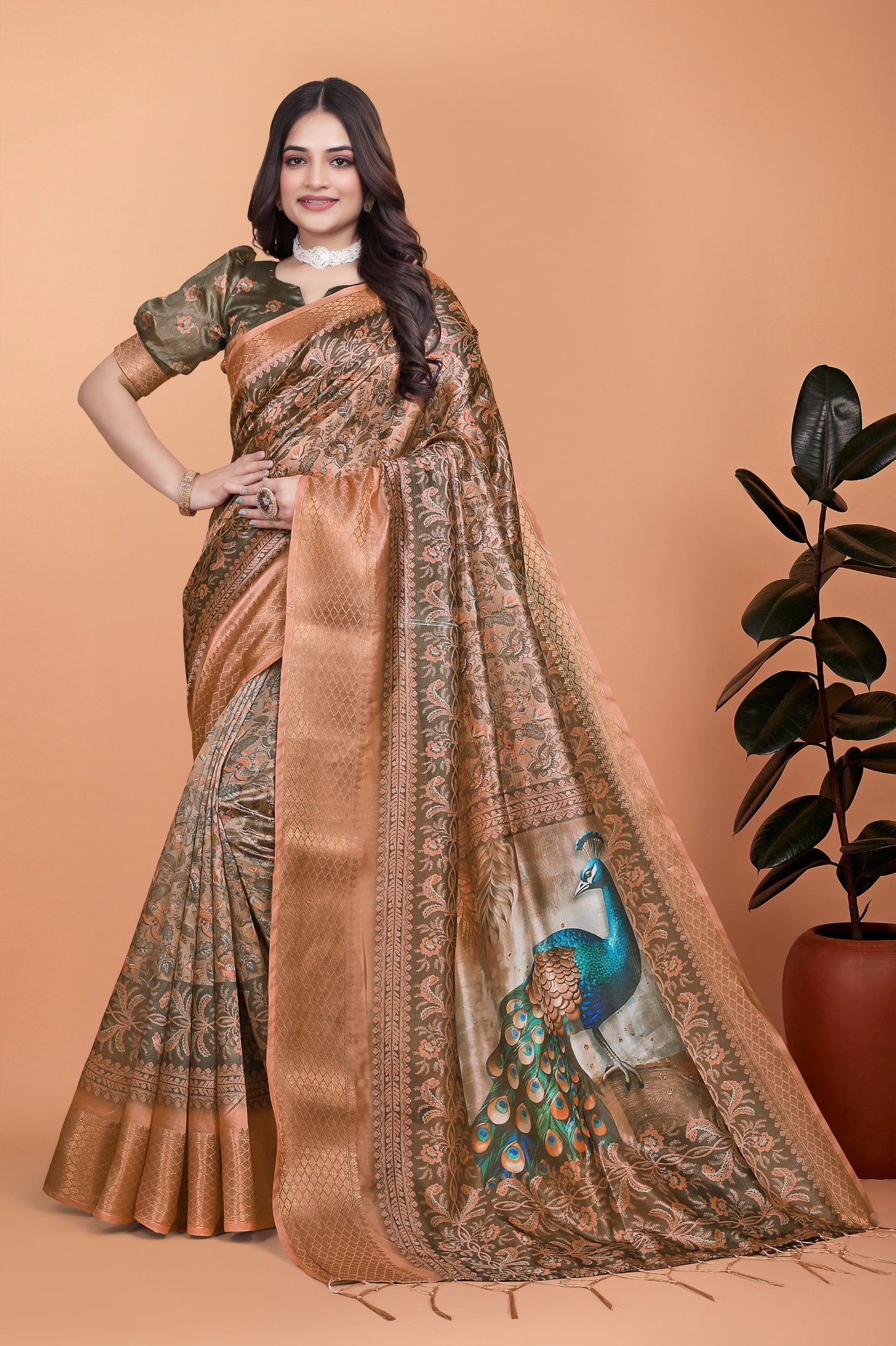 Kalamkari Printed Zari Saree