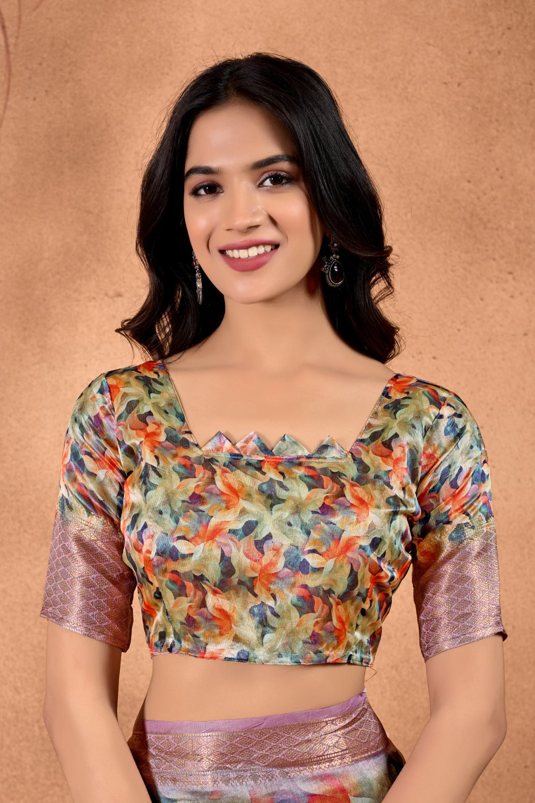 Multicolor Soft Silk Saree with Ethnic Motif Pallu & Zari Border