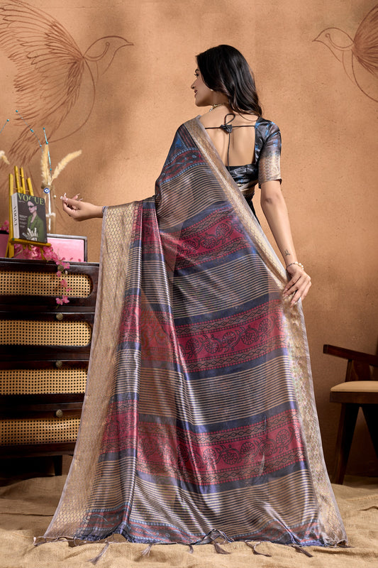 Peacock Motif Soft Silk Saree with Antique Zari Border