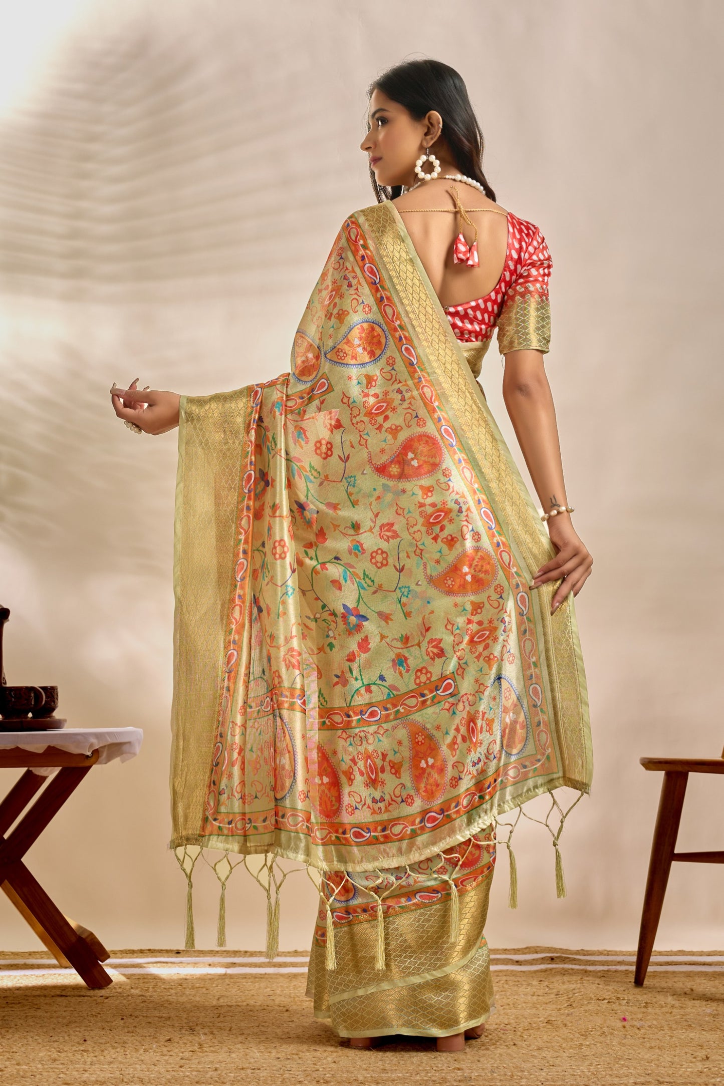 Soft Silk Saree with Traditional Paisley Floral Print and Zari Border