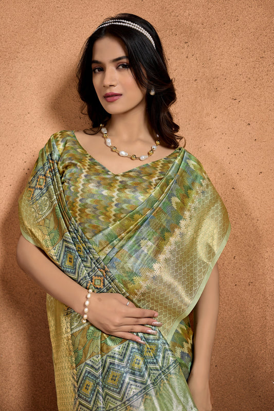 Elegant Soft Silk Saree with Traditional Geometric & Floral Weaving