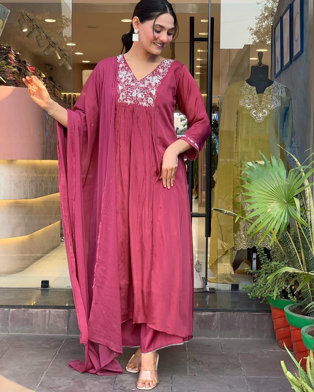 Traditional Maroon Kurta – With Dupatta & Charm