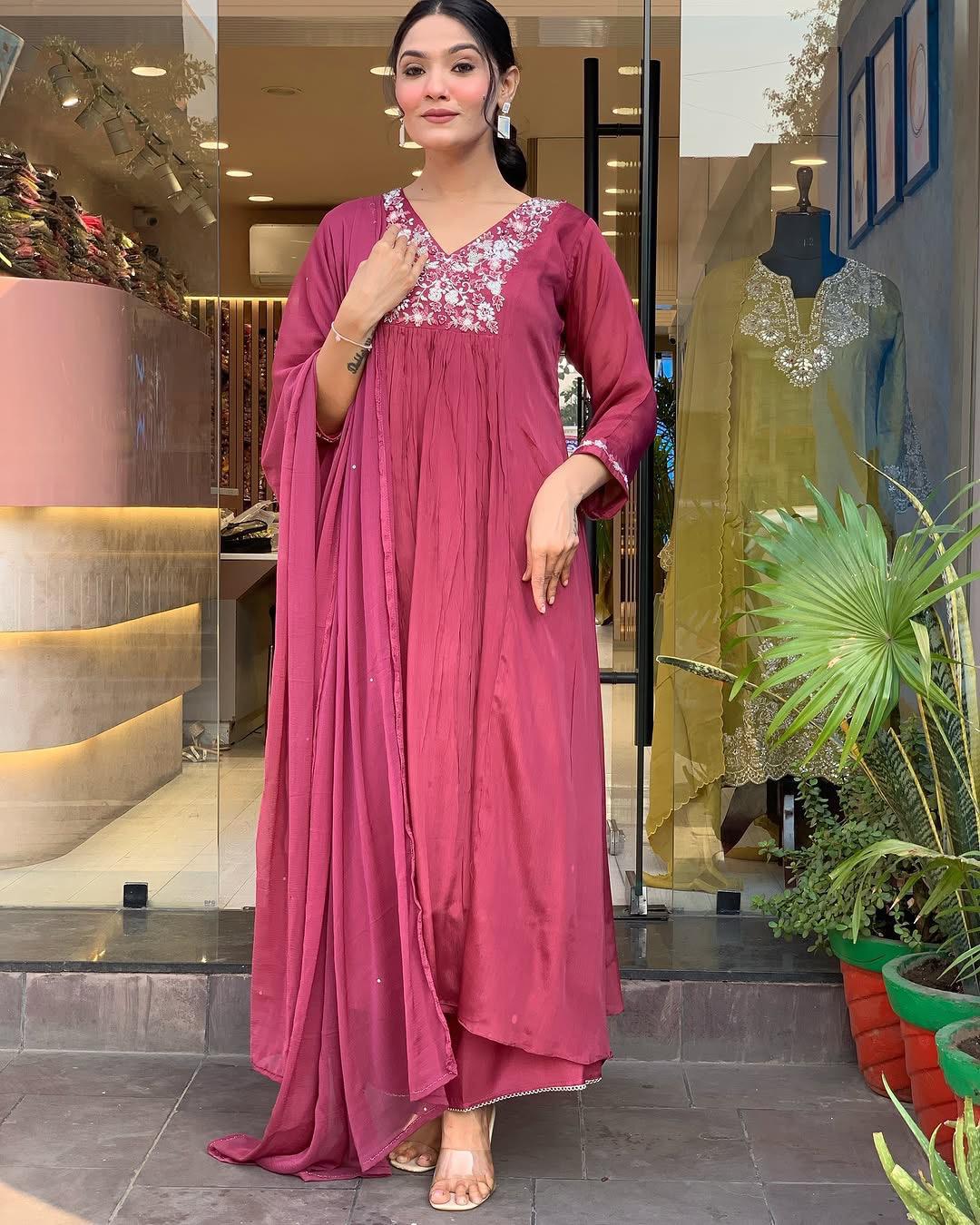 Traditional Maroon Kurta – With Dupatta & Charm
