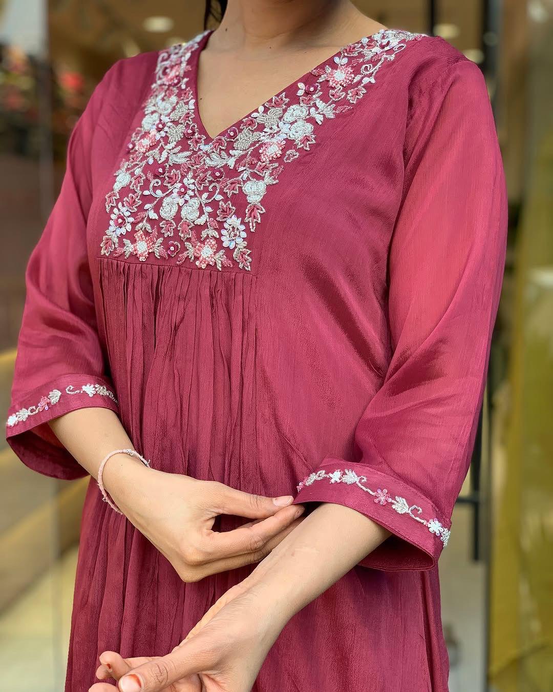 Traditional Maroon Kurta – With Dupatta & Charm