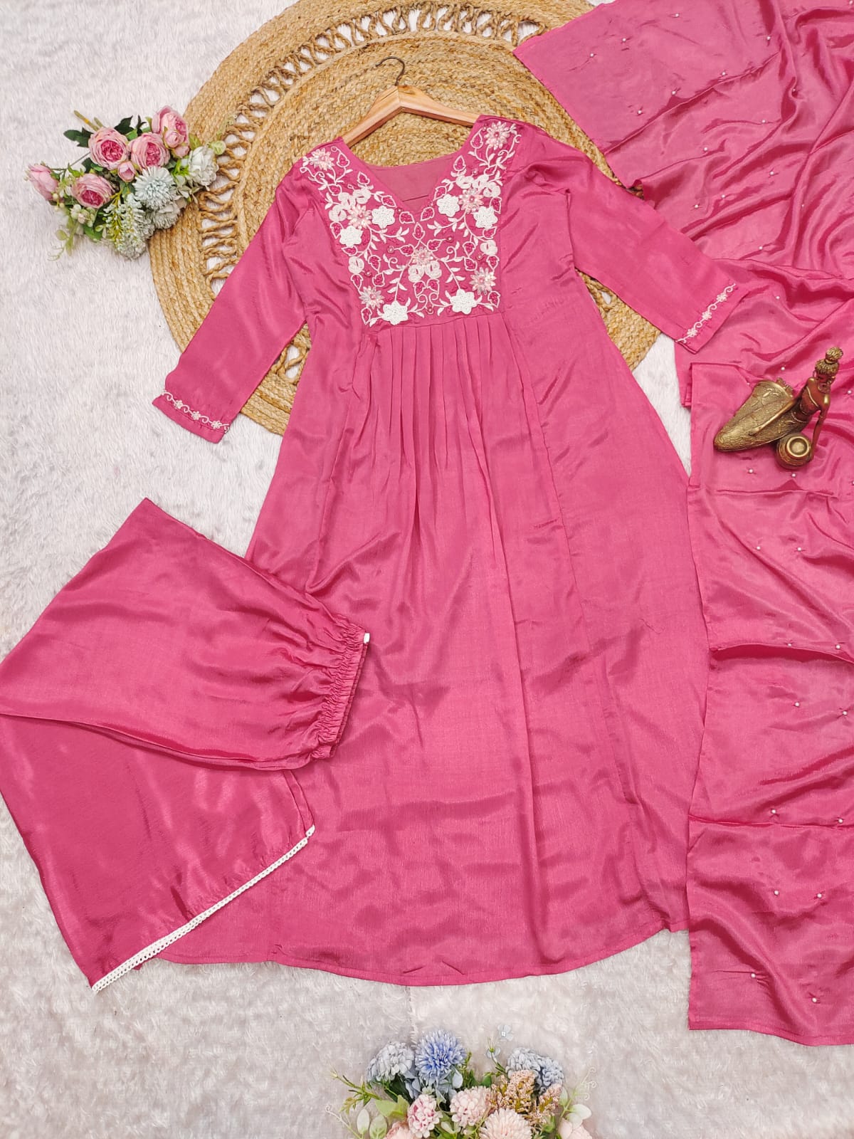 Traditional Maroon Kurta – With Dupatta & Charm