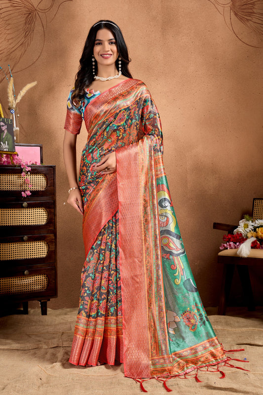 Artistic Digital Printed Soft Silk Blend Saree