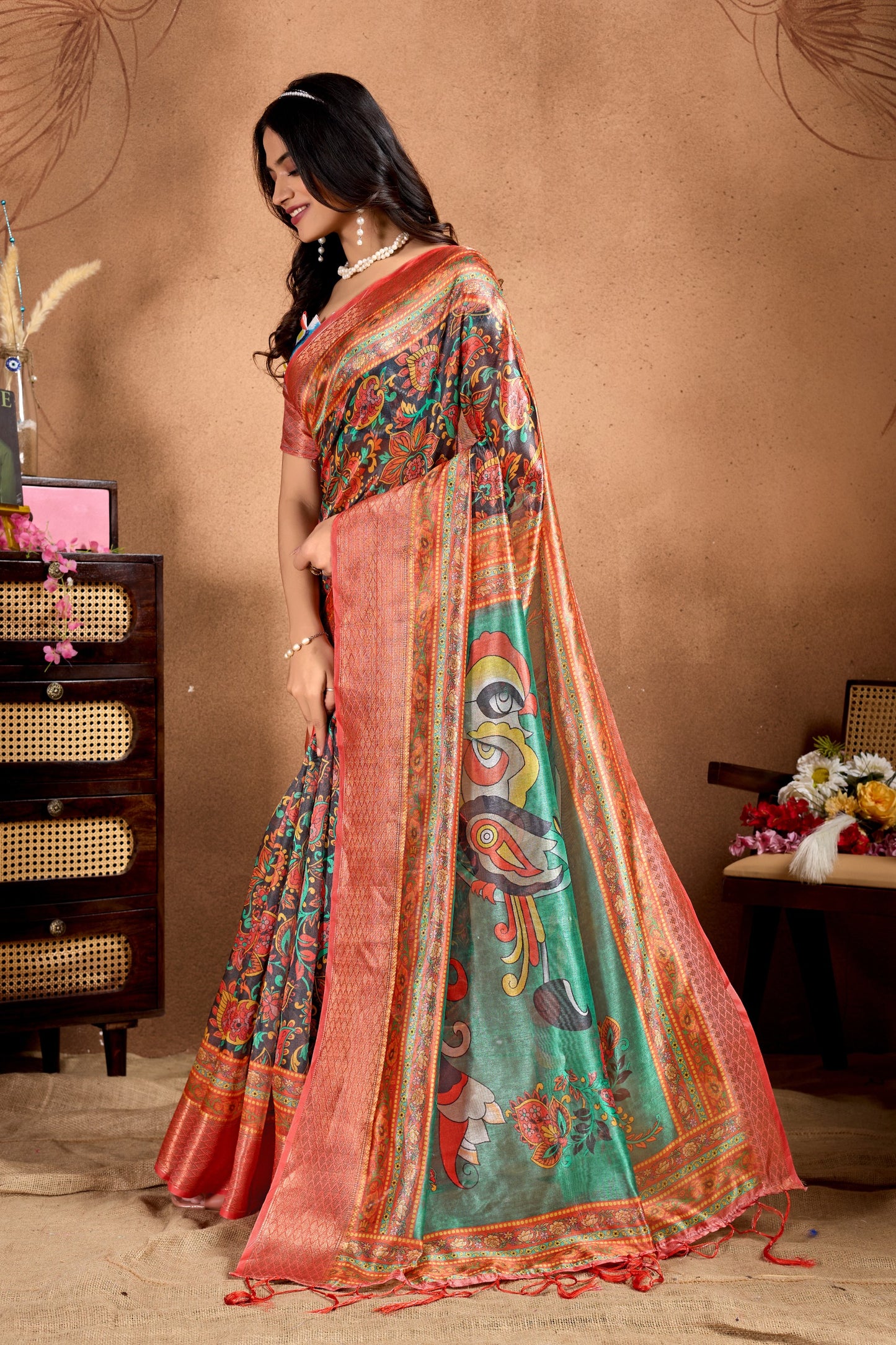 Artistic Digital Printed Soft Silk Blend Saree
