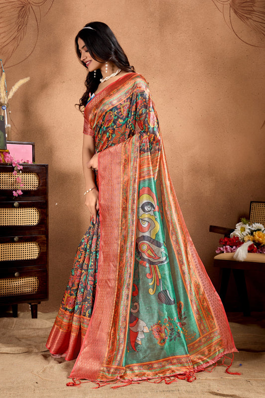 Artistic Digital Printed Soft Silk Blend Saree