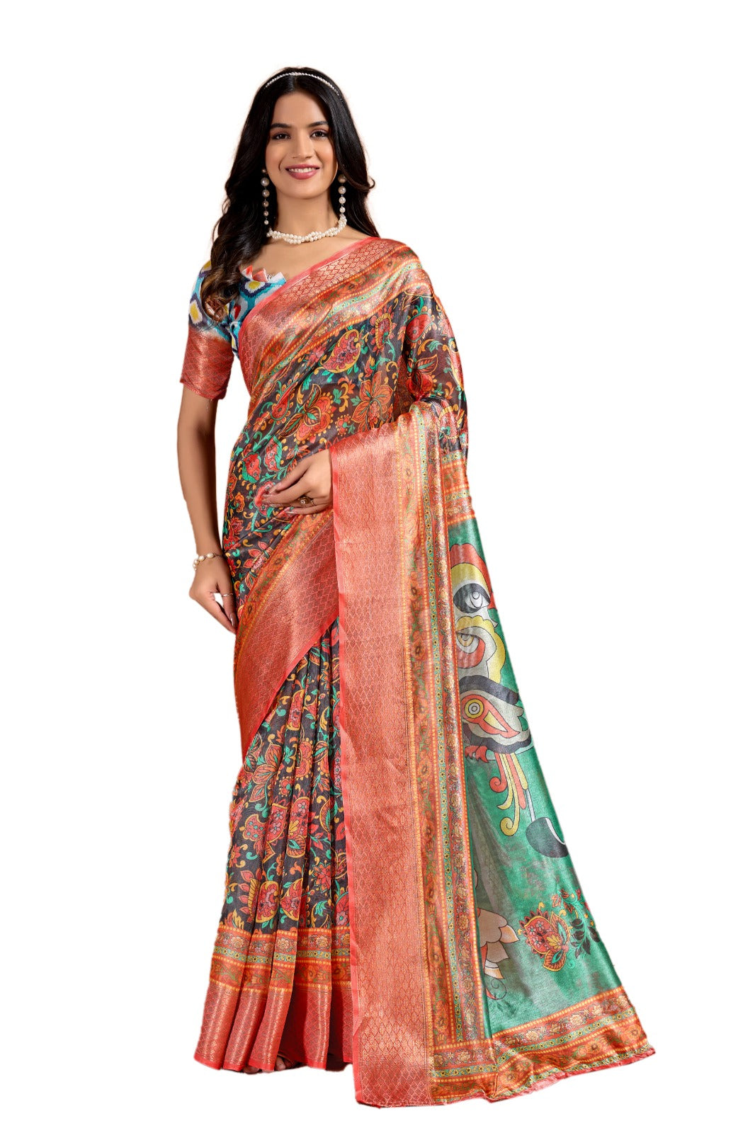 Artistic Digital Printed Soft Silk Blend Saree