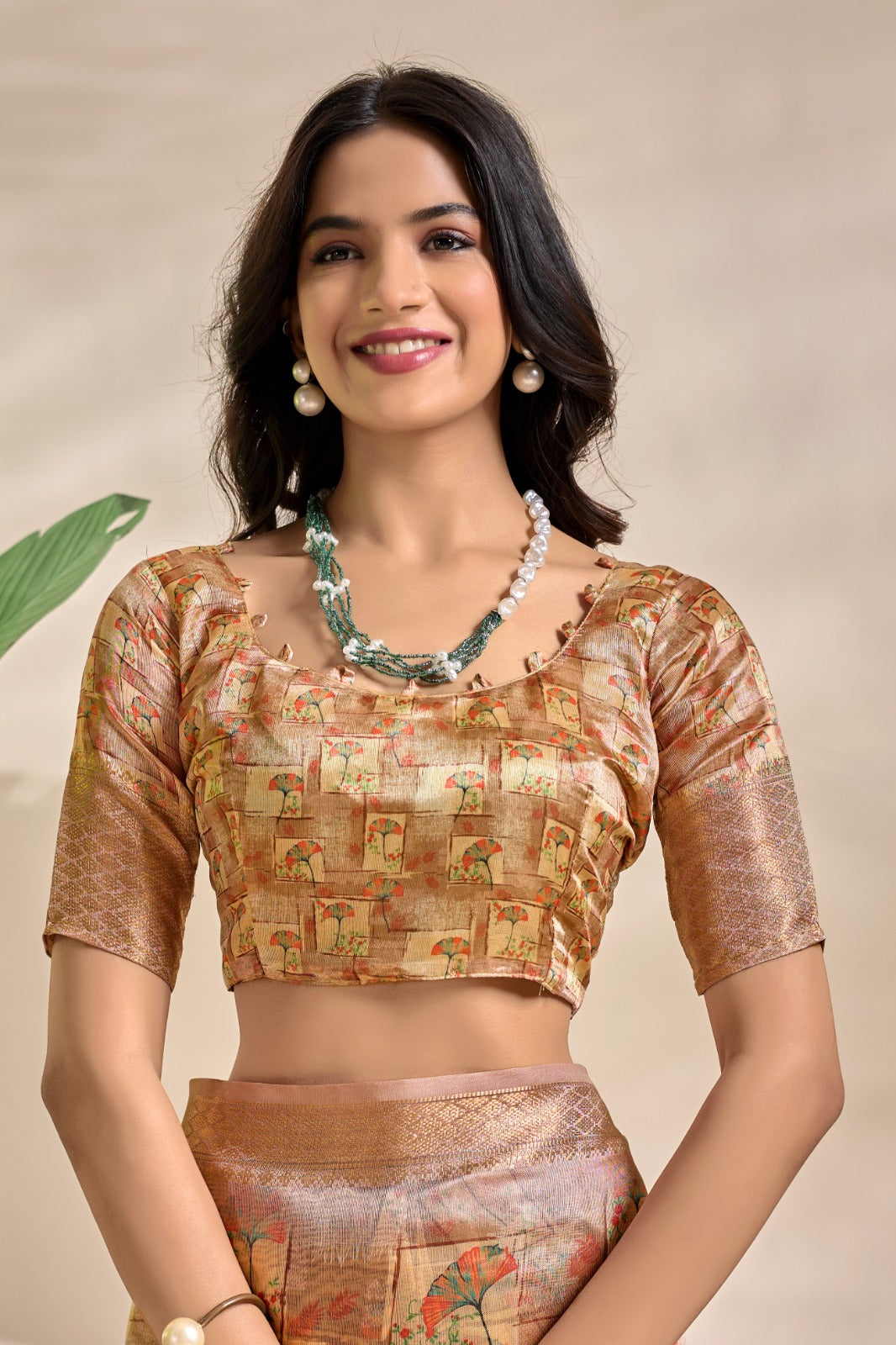 Beige Soft Silk Blend Saree with Tribal Elephant Print