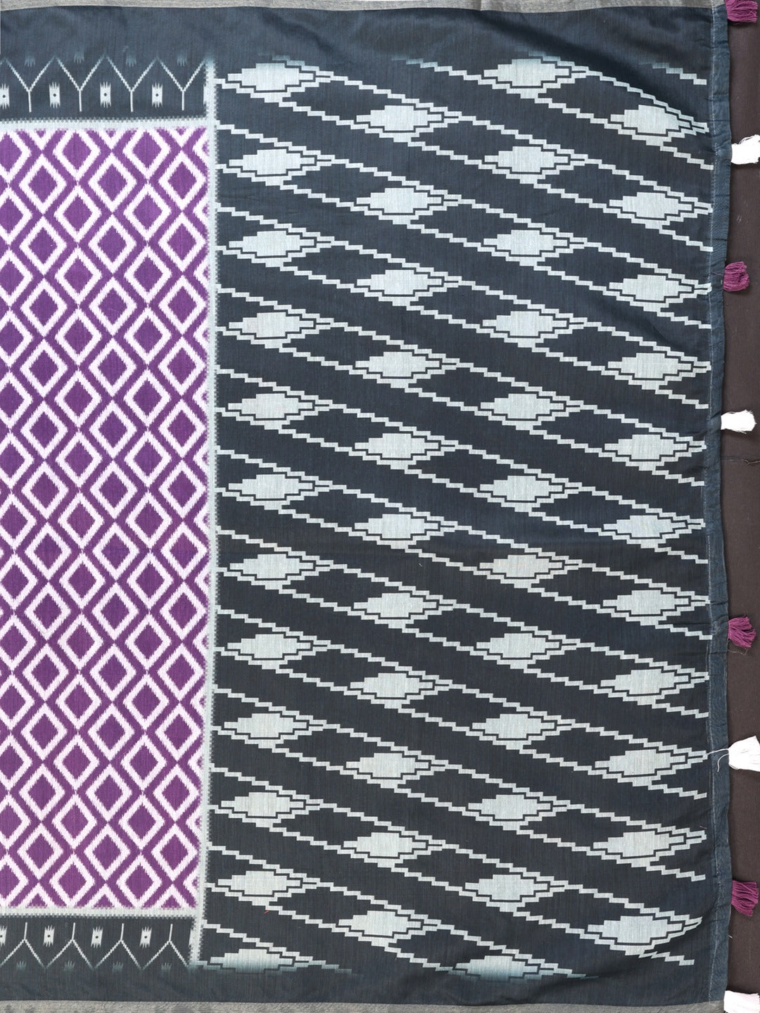 Purple & Black Ikat Printed Chanderi Saree