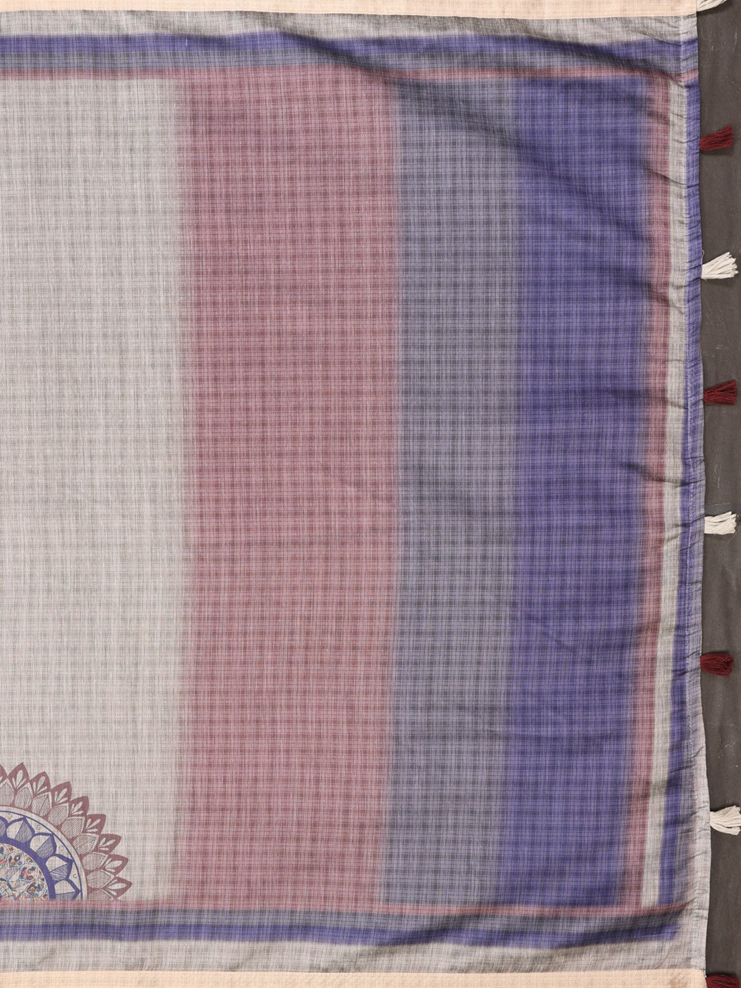 Grey Checked Black Chanderi Saree