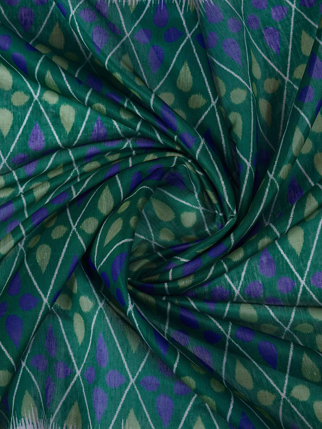 Blue & Green Ikat Printed Chanderi Saree
