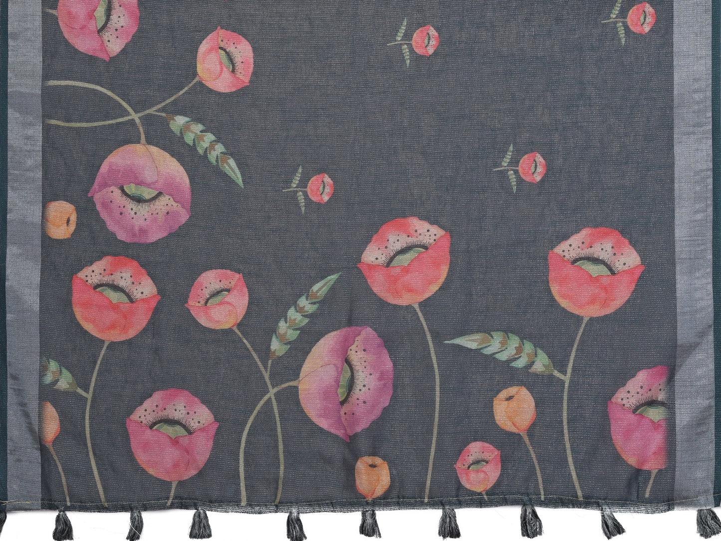 Grey Floral Linen Shimmer Saree