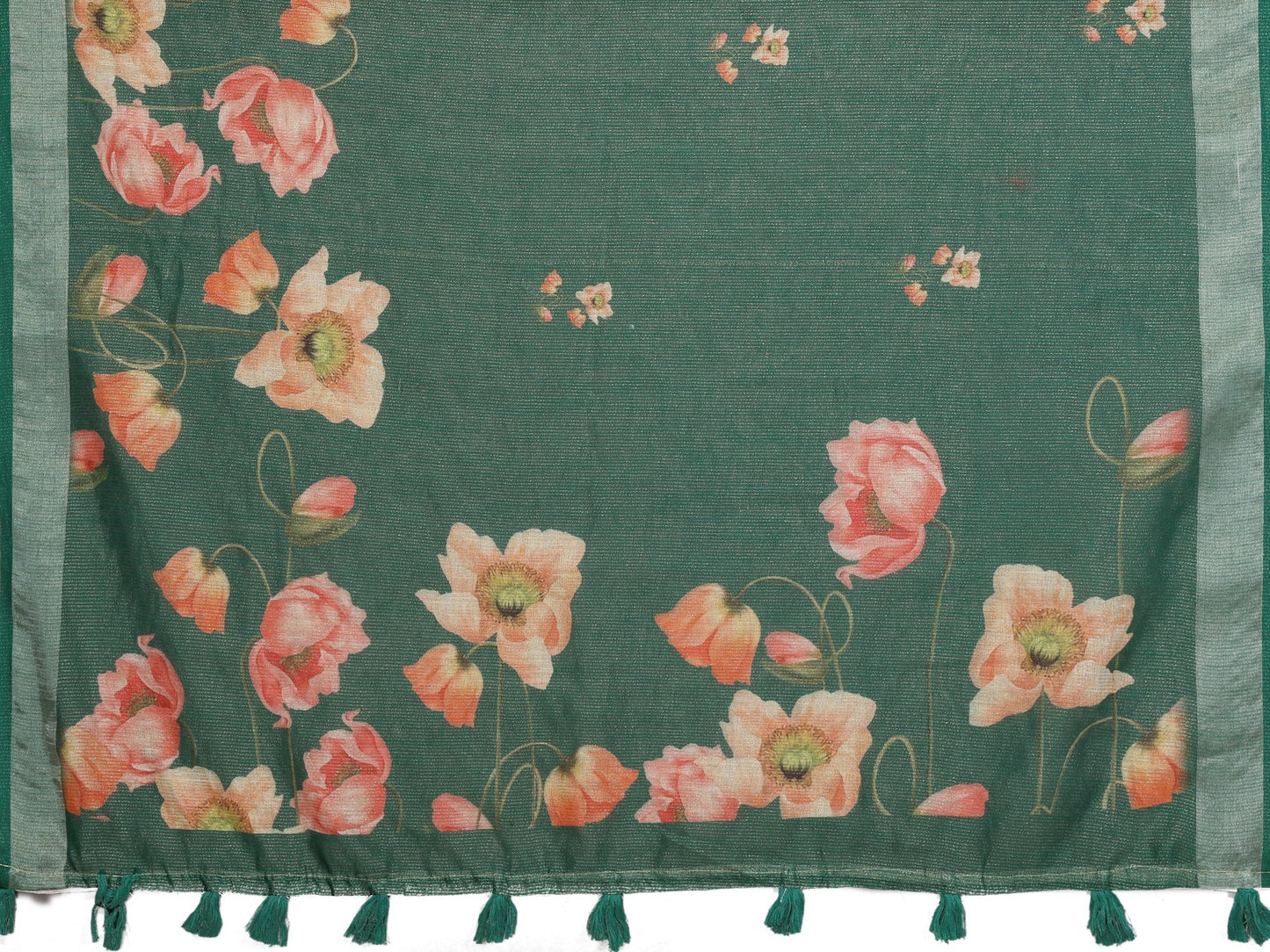Green Floral Linen Shimmer Saree