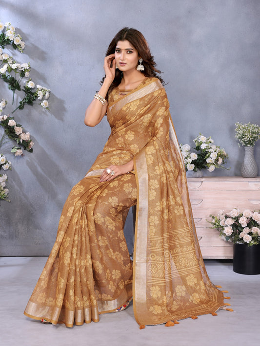 Golden Floral Woven Saree
