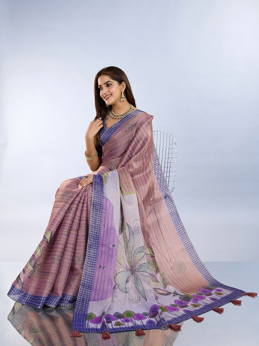 Brown Abstract Printed Saree