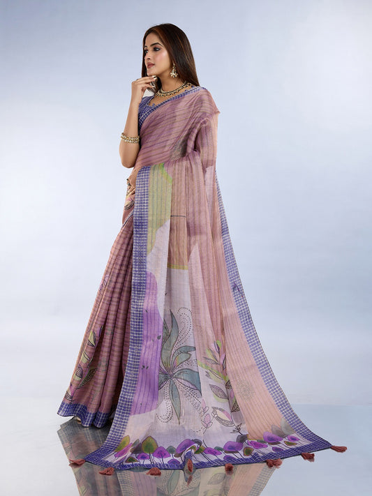 Lavender Floral Printed Saree