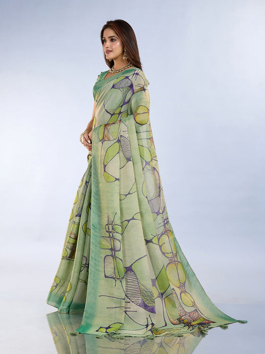 Light Green Abstract Printed Saree