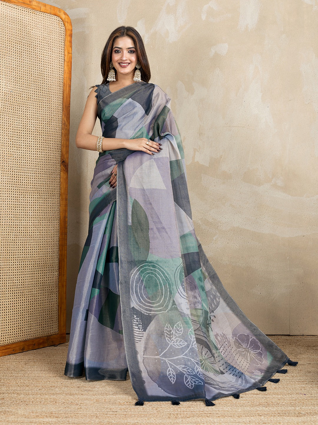 Grey Abstract Printed Erode Anmol Silk Saree