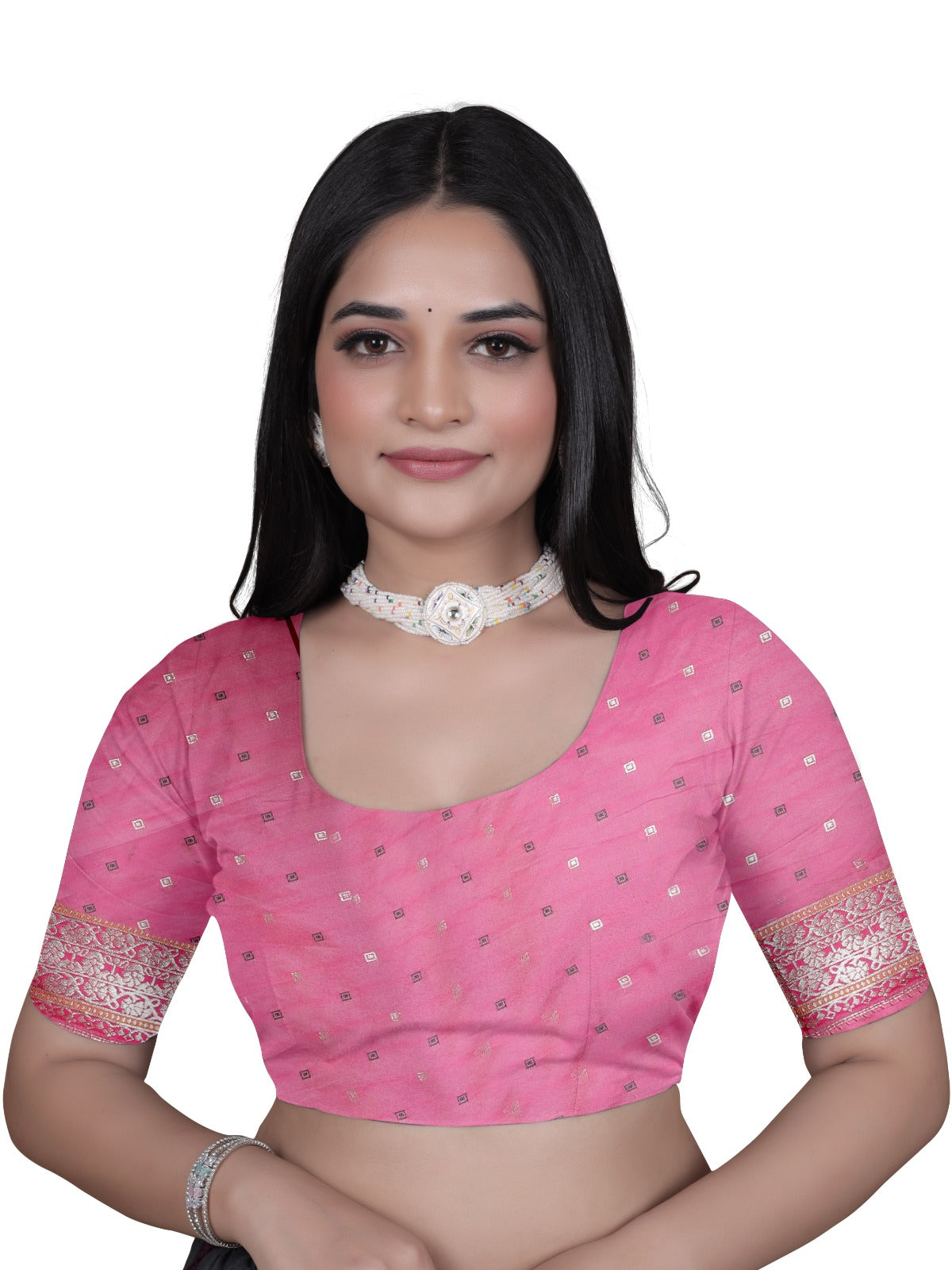 Turquoise & Pink Banarasi Silk Saree with Silver Zari Elegance