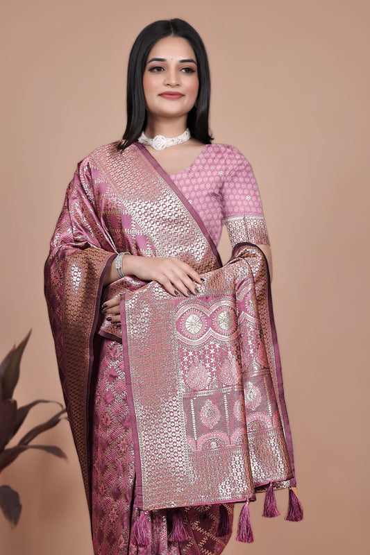 Golden Glow in Pink Banarasi