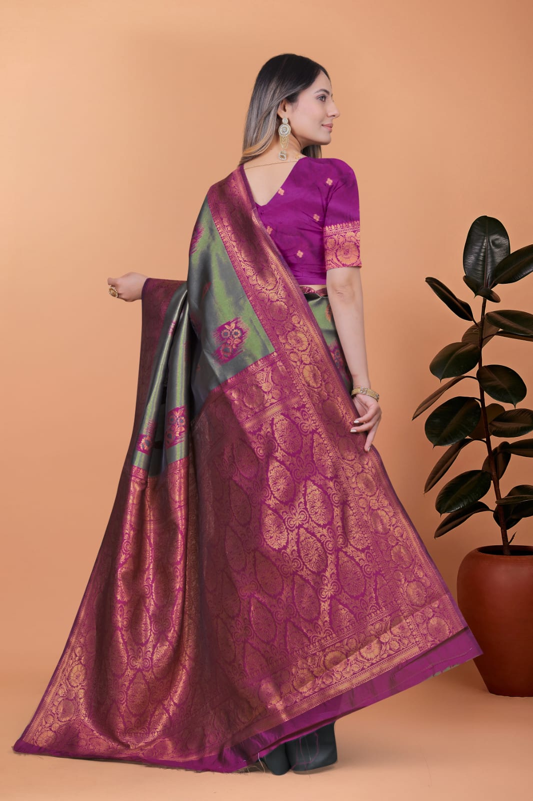 Turquoise Grace with Pink Zari Charm