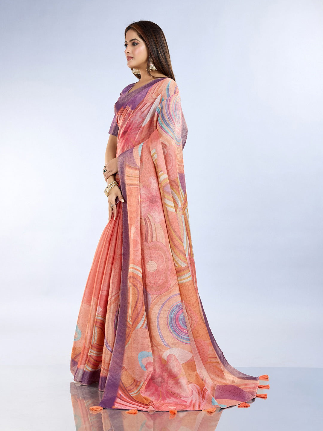 Coral & Lavender Abstract Erode Anmol Silk Saree