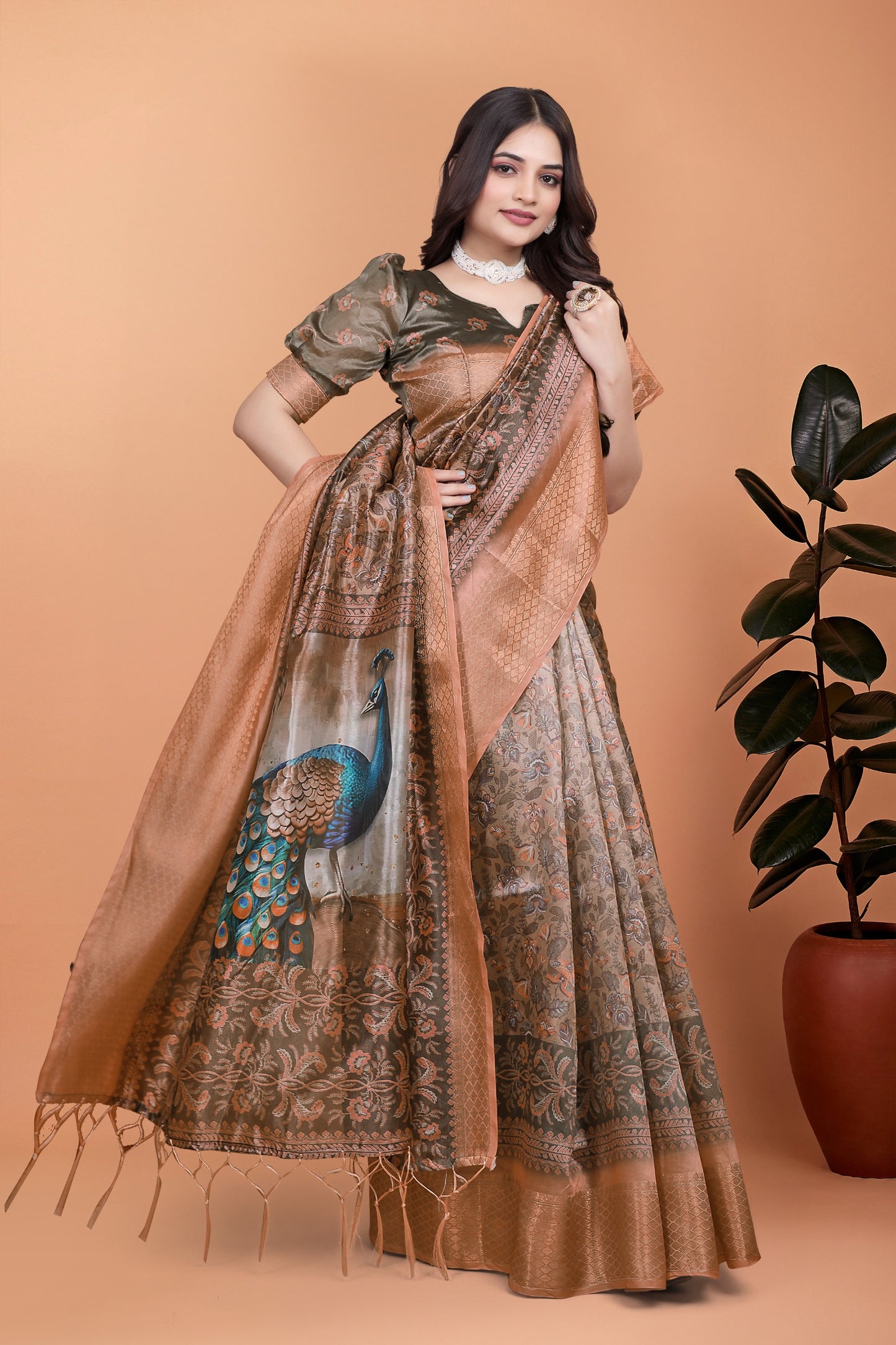 Kalamkari Printed Zari Saree