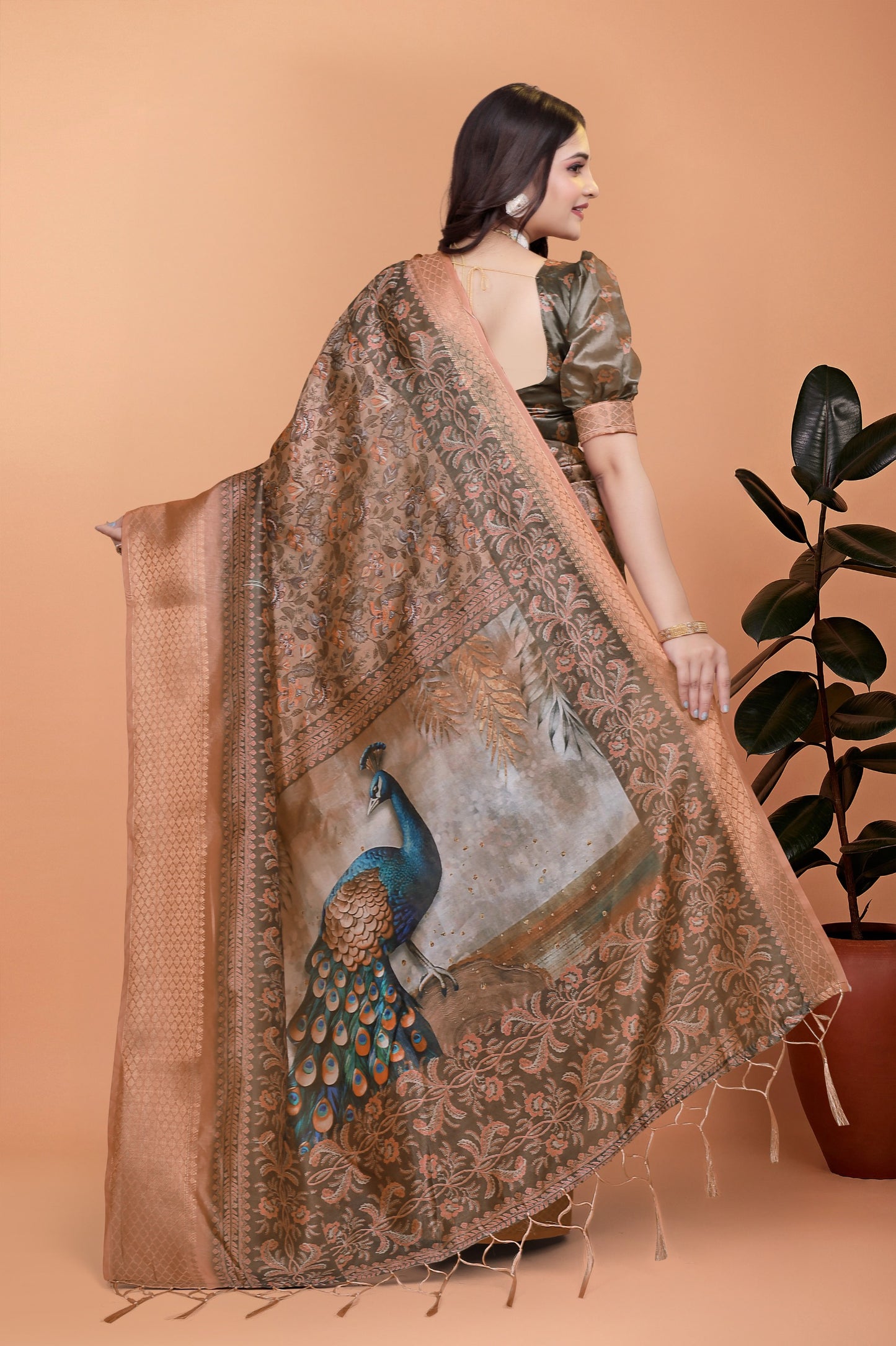 Kalamkari Printed Zari Saree