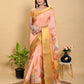 Abstract Peach & Gold Floral Linen Cotton Saree
