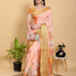 Abstract Peach & Gold Floral Linen Cotton Saree