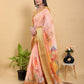 Abstract Peach & Gold Floral Linen Cotton Saree