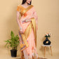 Abstract Peach & Gold Floral Linen Cotton Saree