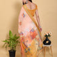 Abstract Peach & Gold Floral Linen Cotton Saree